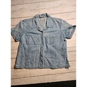 Old Navy Womens Light Wash Denim Short Sleeve Button Up Shirt Size Large Vintage